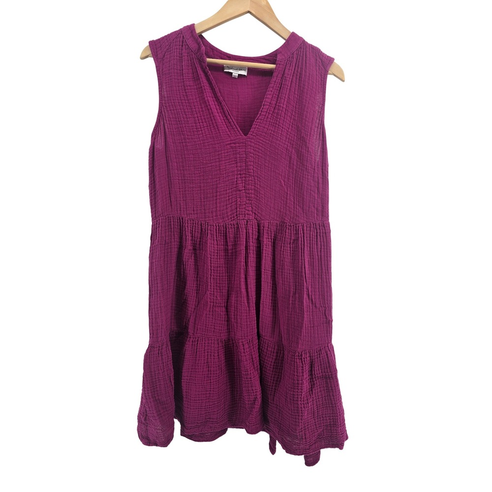 Michael Stars Dress Womens L Double Gauze Tiered Magenta Sleeveless EUC